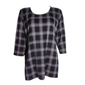 Croft & Barrow Top Womens Size XXL Black White Plaid Look 3/4 Sleeve Pullover